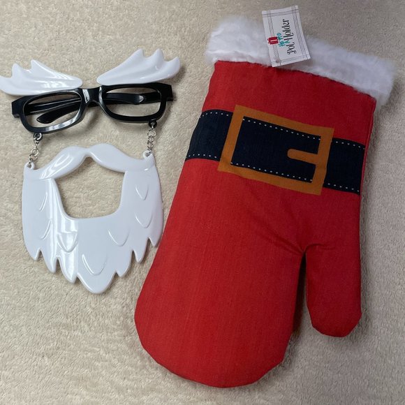 Funny Christmas Pot Holder Stocking and Glasses with Beard, Eyebrows - Picture 1 of 9